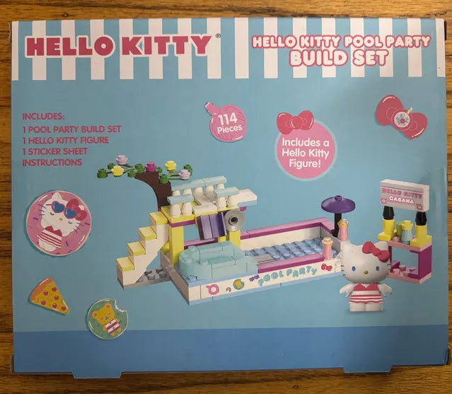 Sanrio Hello Kitty Build Block Building Set & Figure - Pool Party - 114 Pieces - Age 6+
