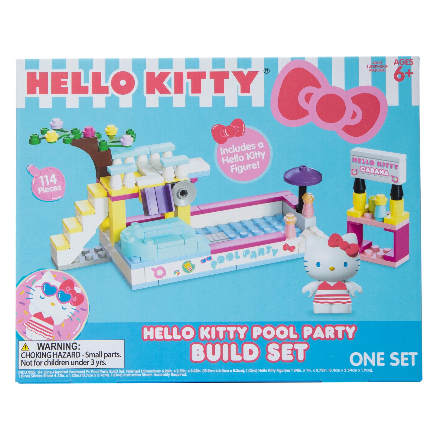 Sanrio Hello Kitty Build Block Building Set & Figure - Pool Party - 114 Pieces - Age 6+