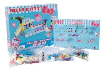 Sanrio Hello Kitty Build Block Building Set & Figure - Pool Party - 114 Pieces - Age 6+