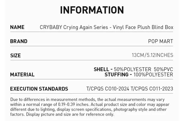 CRYBABY Crying Again Series-Vinyl Face Plush Blind Box