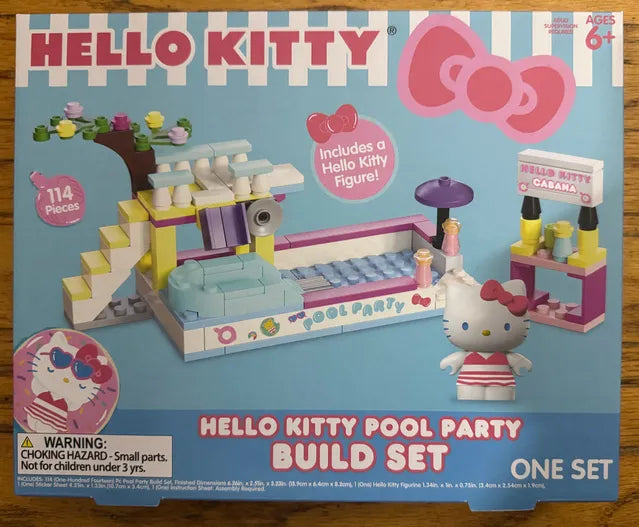 Sanrio Hello Kitty Build Block Building Set & Figure - Pool Party - 114 Pieces - Age 6+
