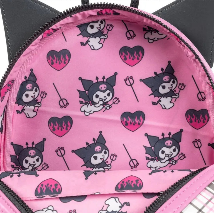 Loungefly Sanrio Kuromi Flames and Plaid Mini-Backpack - Entertainment Earth Exclusive