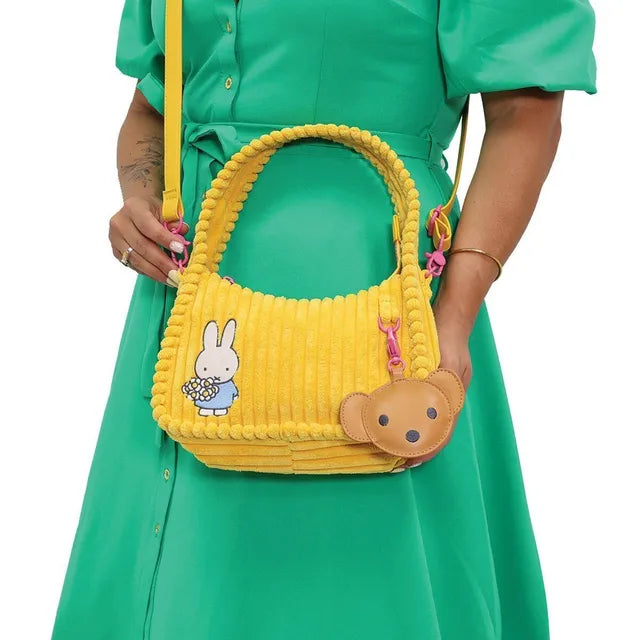 Miffy Corduroy Baguette Crossbody Bag with Bag Charm