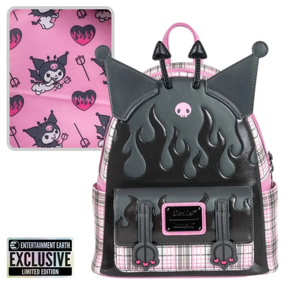 Loungefly Sanrio Kuromi Flames and Plaid Mini-Backpack - Entertainment Earth Exclusive